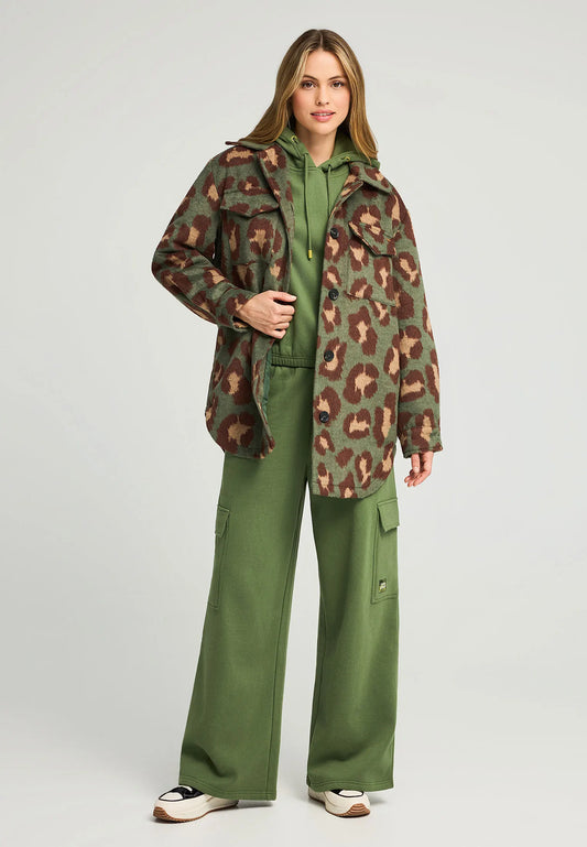 Funky Buddha γυναικείο λεοπάρ faux fur τζάκετ μπροστινή όψη