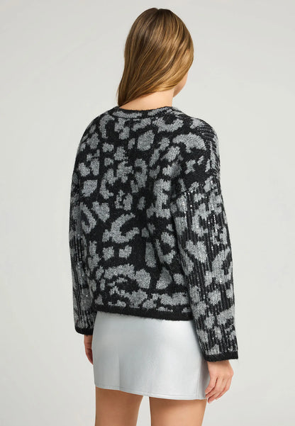 Funky Buddha γυναικείο μαύρο λεοπάρ πλεκτό πουλόβερ με παγιέτες πίσω όψη