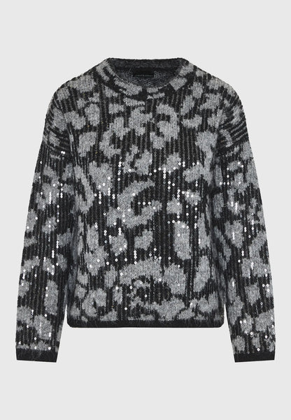Funky Buddha γυναικείο μαύρο λεοπάρ πλεκτό πουλόβερ με παγιέτες