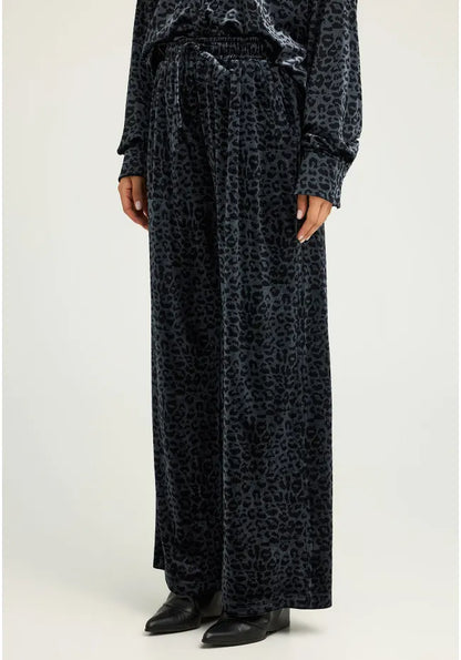 FUNKY BUDDHA Βελουτέ Παντελόνι με Λάστιχο Λεοπάρ πλάγια όψη