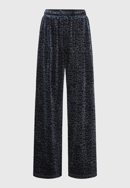 FUNKY BUDDHA Βελουτέ Παντελόνι με Λάστιχο Λεοπάρ μπροστινή όψη επίπεδη λήψη