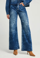 Τζιν Παντελόνι Wide Leg με Φλοράλ Μοτίβο