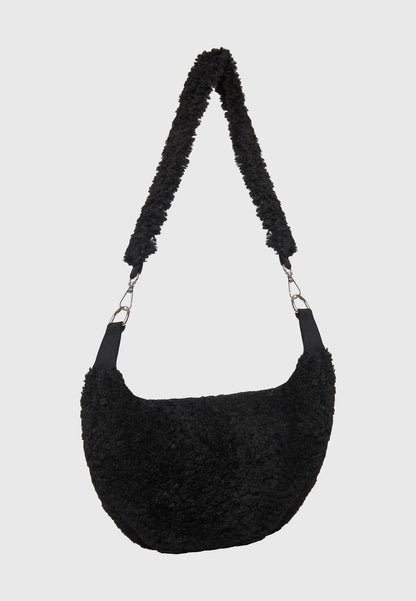 FUNKY BUDDHA Τσάντα Ώμου Faux Fur Μαύρη πλάγια όψη