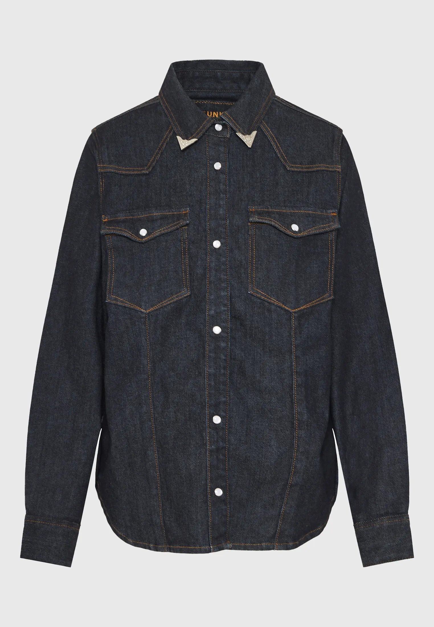 FUNKY BUDDHA Γυναικείο Τζιν Πουκάμισο Dark Blue Κανονική Εφαρμογή μπροστινή όψη