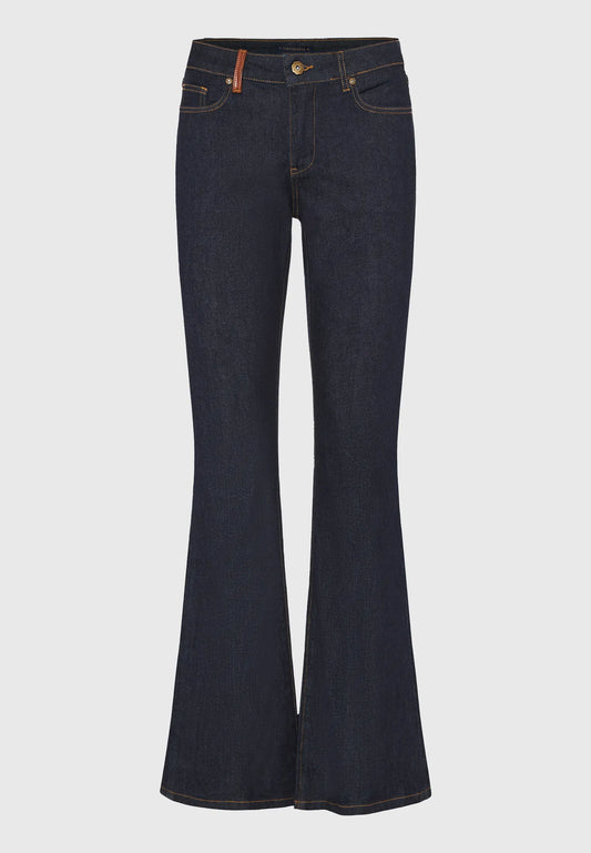 FUNKY BUDDHA Τζιν Παντελόνι Καμπάνα Σκούρο Denim Ψηλόμεσο μπροστινή όψη