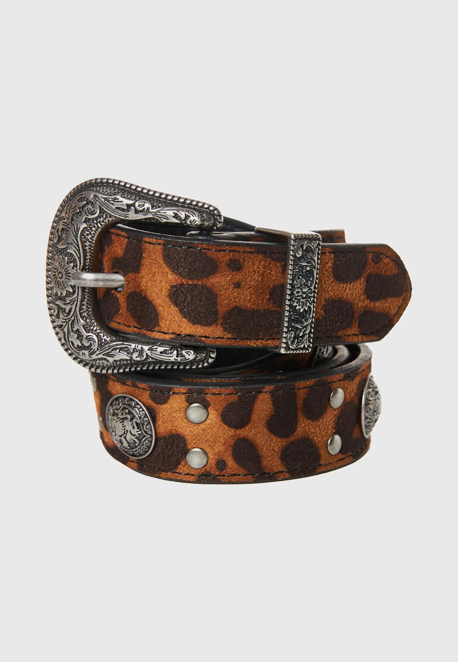 FUNKY BUDDHA Ζώνη Animal Print Μεταλλικές Λεπτομέρειες κοντινή λήψ
