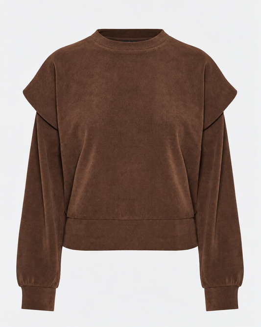 γυναικεία FUNKY BUDDHA καφέ ribbed φούτερ flat lay ιδιαίτερη σχεδίαση ώμων rib τελείωμα καρπών και βάσης
