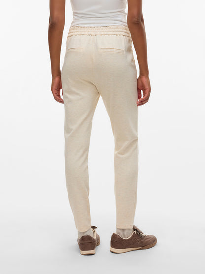Παντελόνι Tapered Εκρού  Λάστιχο στην Μέση με Κορδονάκι