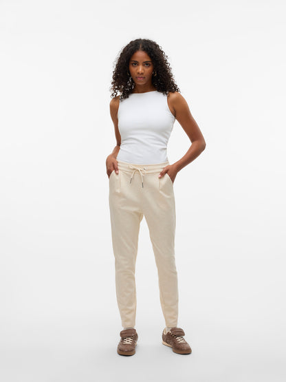 Παντελόνι Tapered Εκρού  Λάστιχο στην Μέση με Κορδονάκι