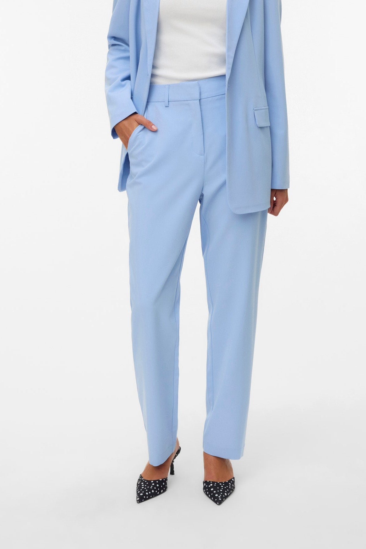 VERO MODA Γυναικείο Παντελόνι Ψηλόμεσο Straight Fit Γαλάζιο μπροστινή όψη