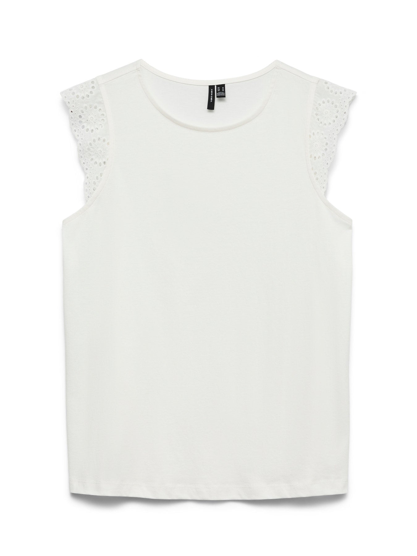 VERO MODA T-shirt Αμάνικο Οργανικό Βαμβάκι Δαντέλα στον Ώμο Λευκό