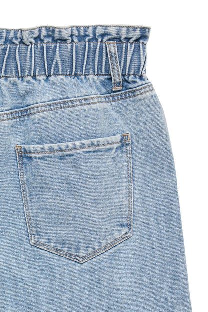 VERO MODA Σορτς Τζιν Ψηλόμεσο Loose Fit Light Blue Denim λεπτομέρεια λάστιχο στην μέση