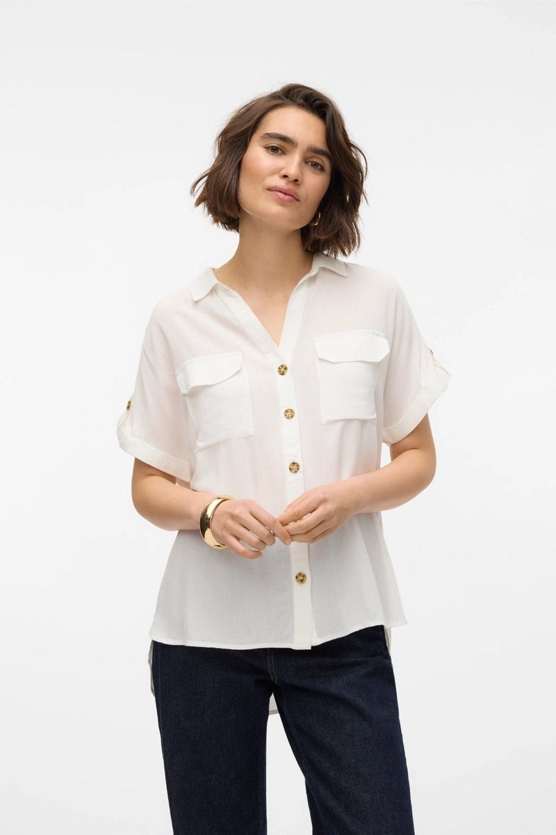 VERO MODA γυναικείο λευκό πουκάμισο από 100% LENZING™ ECOVERO™ Viscose μπροστινή όψη