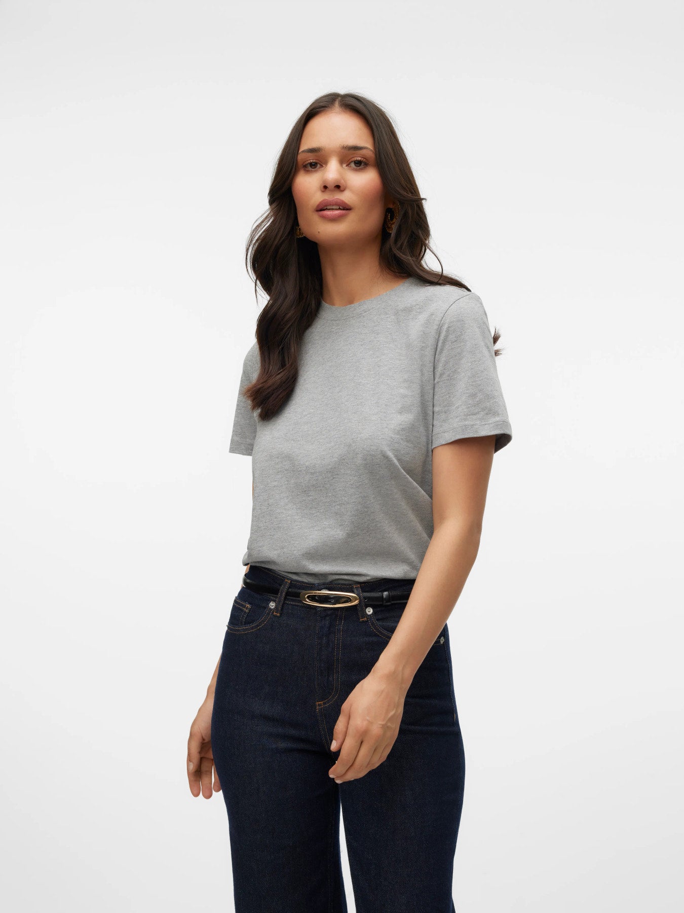 Basic T-shirt Γκρι Melange Κανονική Εφαρμογή