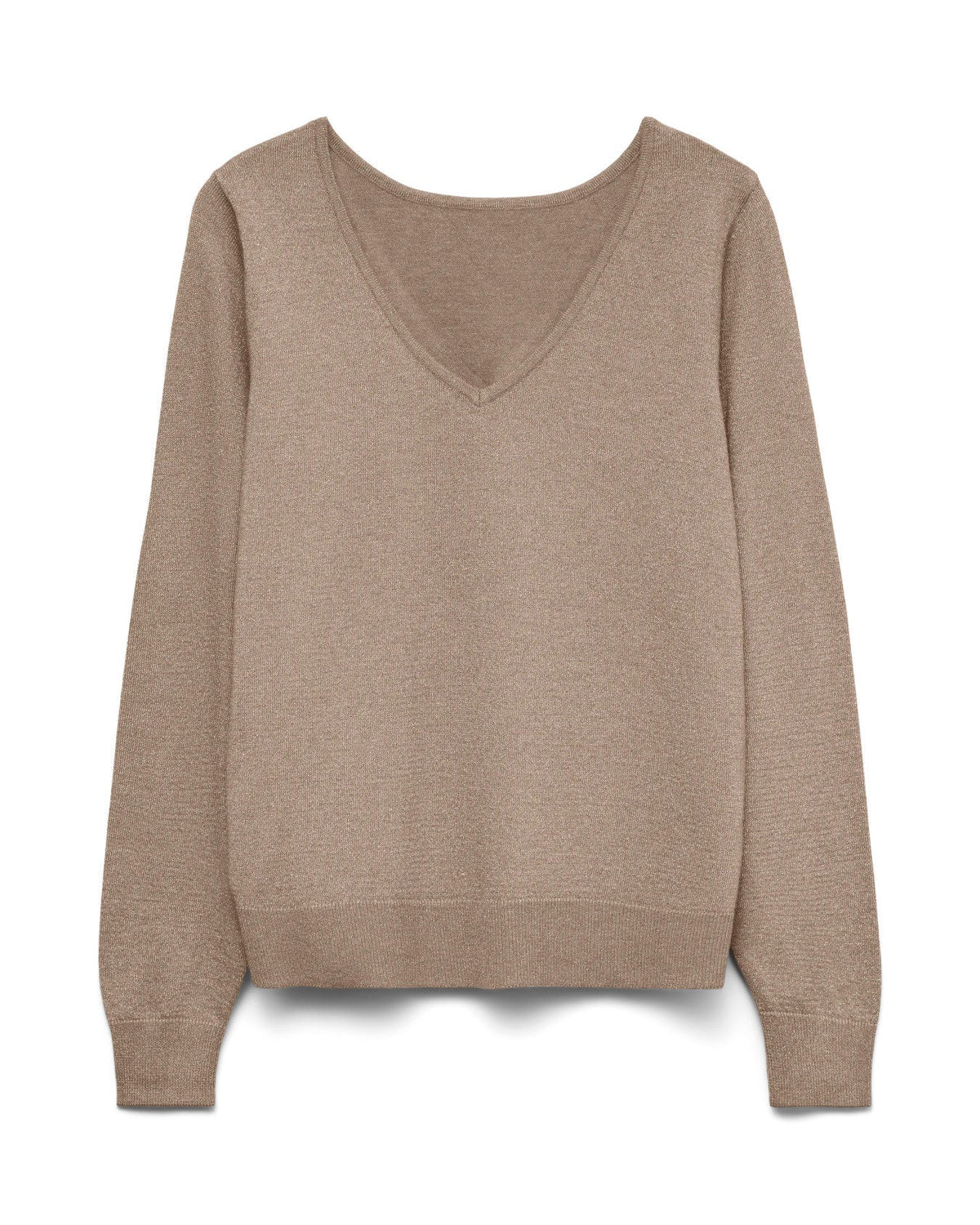 γυναικεία VERO MODA μπεζ πλεκτή μπλούζα V-neck μεταλλική λάμψη flat όψη
