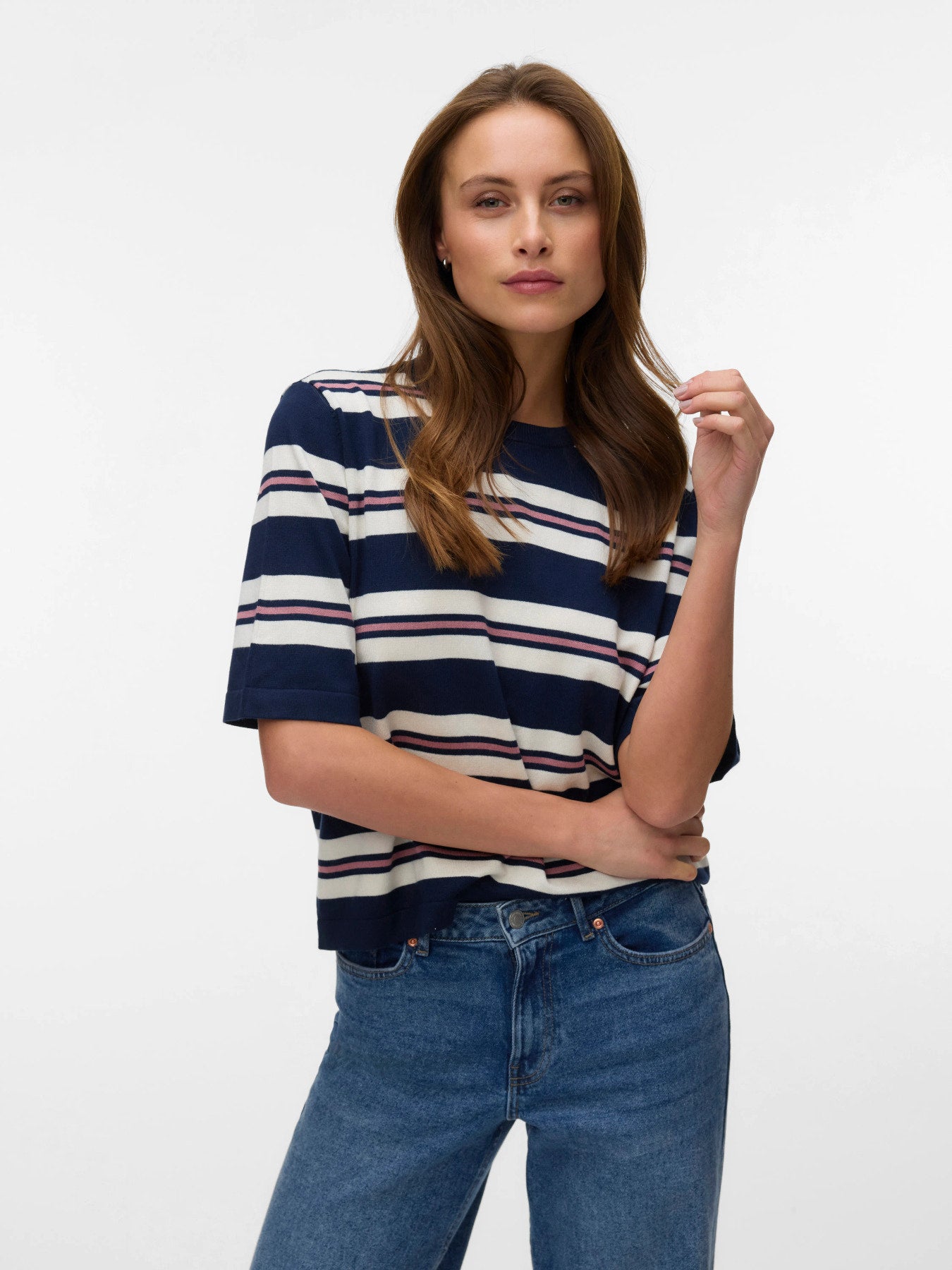 Πλεκτή Ριγέ Μπλούζα Oversize