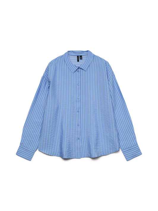 VERO MODA Πουκάμισο Ριγέ Μακριμάνικο Κανονική Εφαρμογή Γαλάζιο-Λευκό