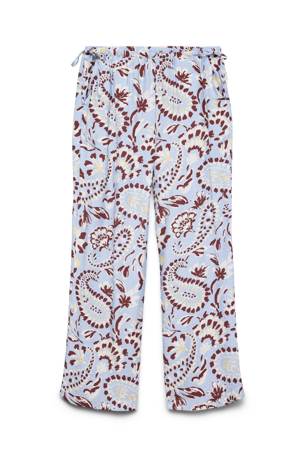 VERO MODA Παντελόνα Wide-Leg Ψηλόμεση Φλοράλ Print Γαλάζιο-Μπορντό