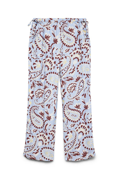 VERO MODA Παντελόνα Wide-Leg Ψηλόμεση Φλοράλ Print Γαλάζιο-Μπορντό