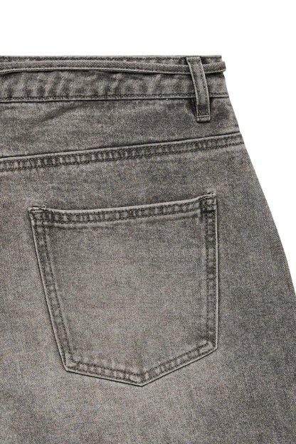 Denim Σορτς Γκρι Relaxed Fit με Ζώνη
