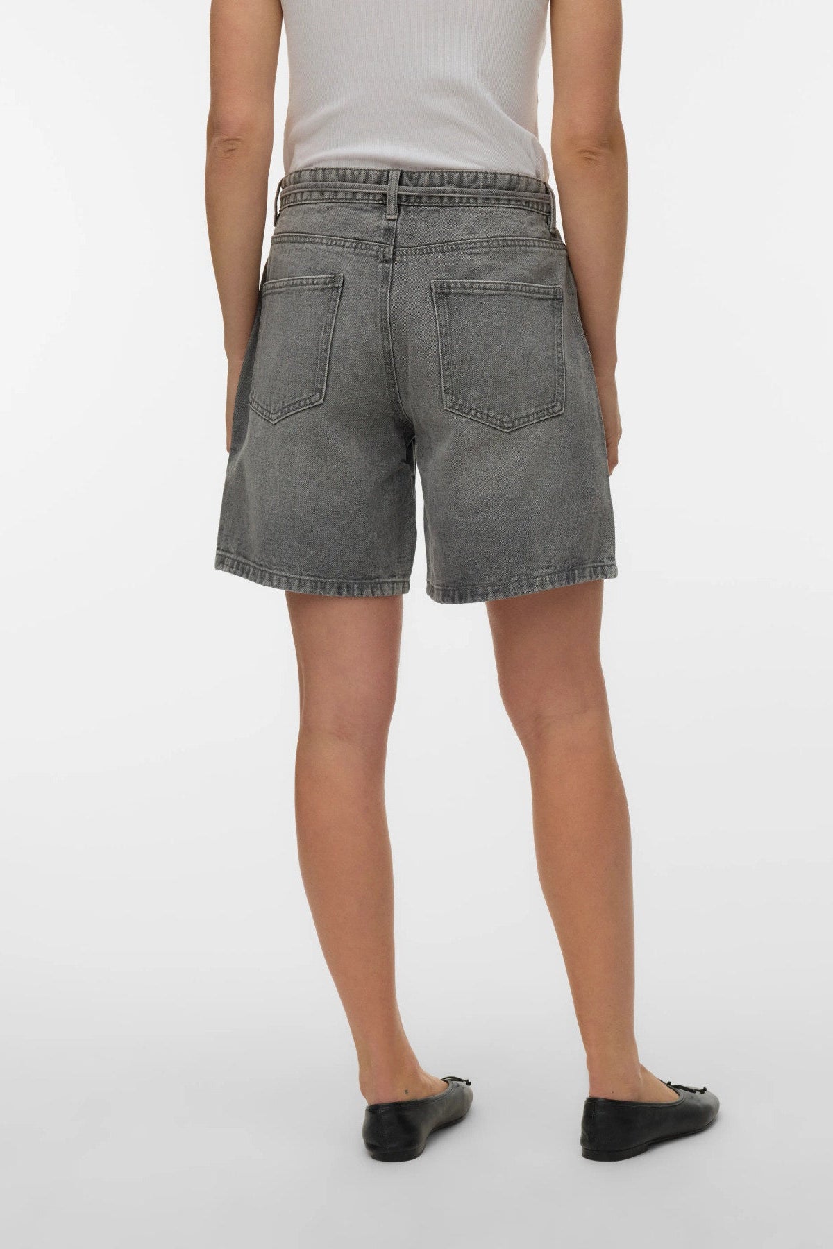 Denim Σορτς Γκρι Relaxed Fit με Ζώνη