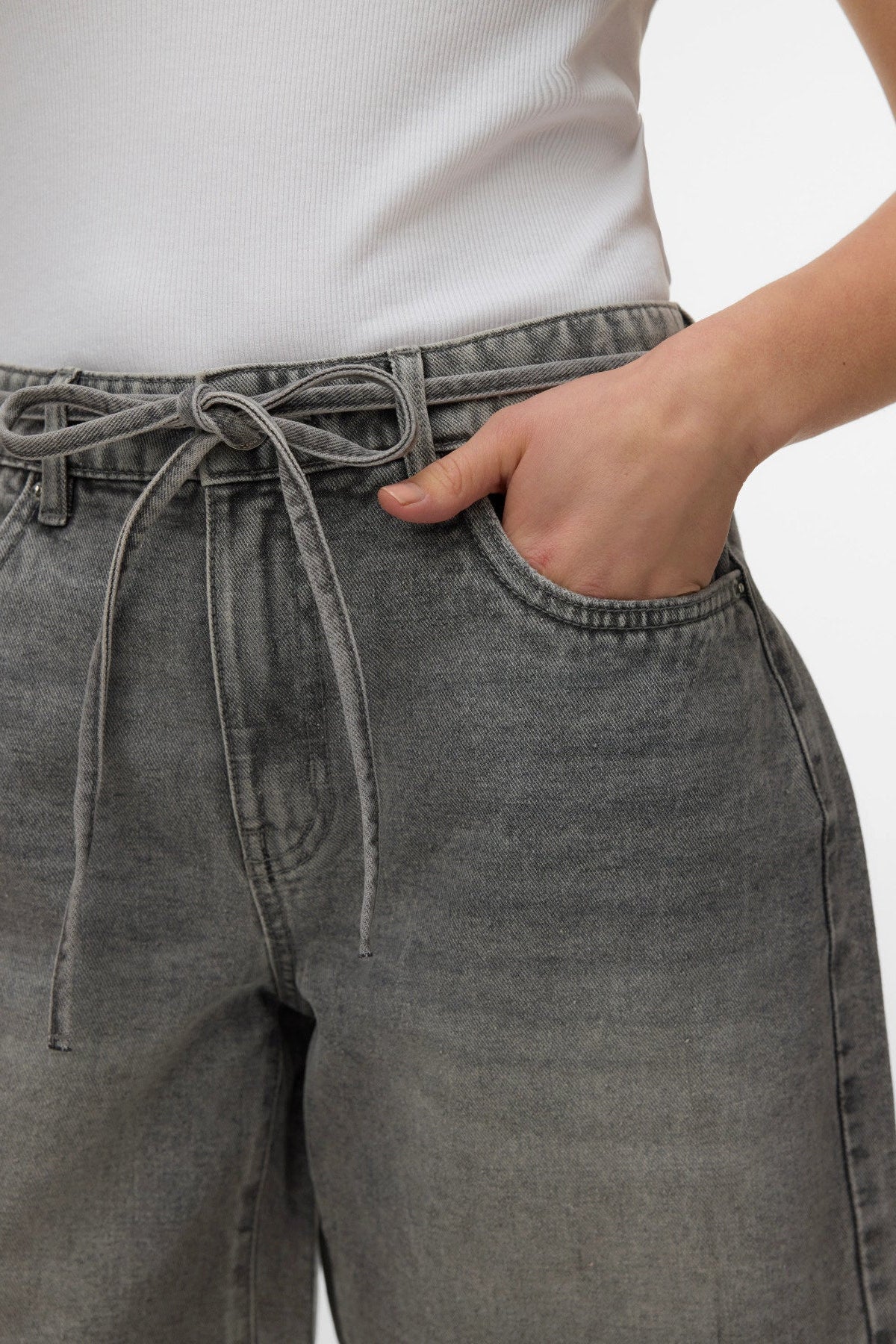 Denim Σορτς Γκρι Relaxed Fit με Ζώνη