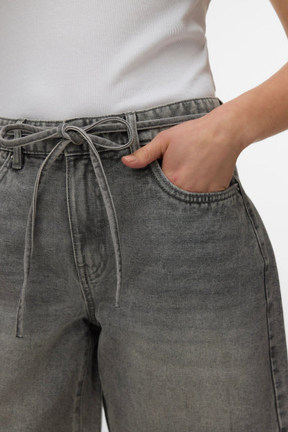 Denim Σορτς Γκρι Relaxed Fit με Ζώνη