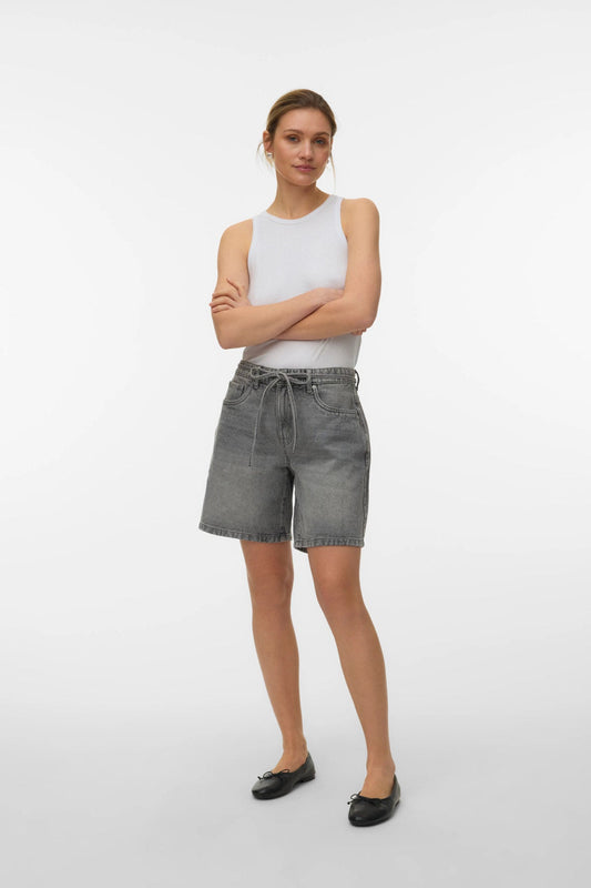 Denim Σορτς Γκρι Relaxed Fit με Ζώνη