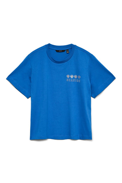 VERO MODA T-shirt Κοντομάνικο Οργανικό Βαμβάκι Print SEASIDE Μπλε
