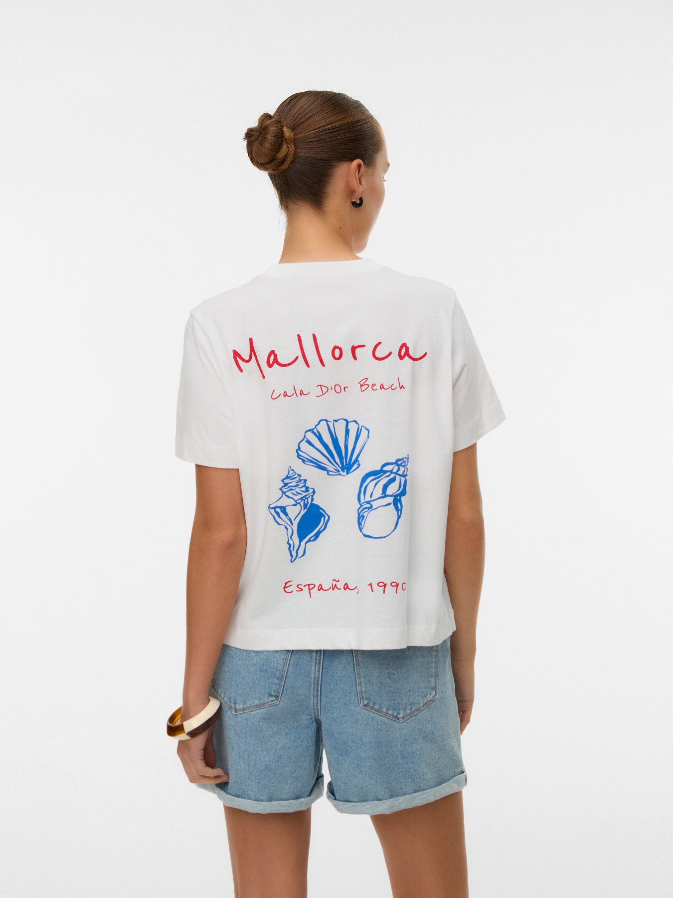 VERO MODA T-shirt Κοντομάνικο Οργανικό Βαμβάκι Print MALLORCA Λευκό πίσω όψη