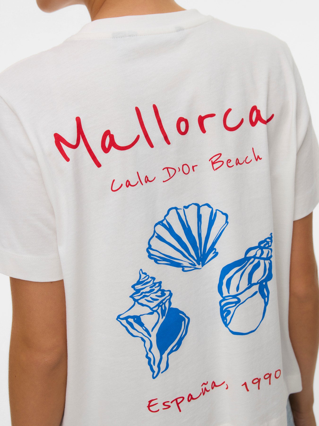 VERO MODA T-shirt Κοντομάνικο Οργανικό Βαμβάκι Print MALLORCA Λευκό λεπτομέρεια τυπώματος πίσω όψη
