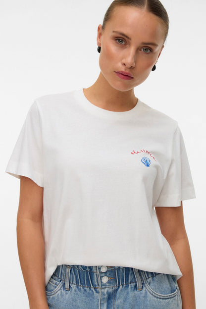 VERO MODA T-shirt Κοντομάνικο Οργανικό Βαμβάκι Print MALLORCA Λευκό μπροστινή όψη