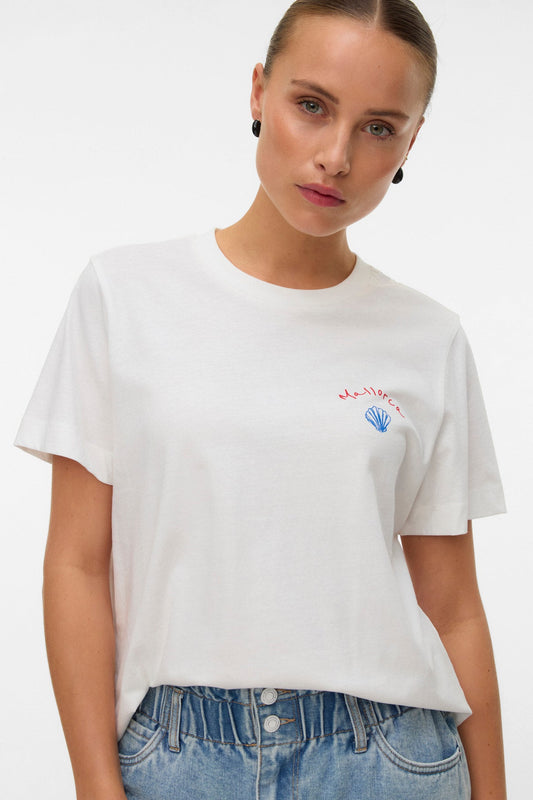 VERO MODA T-shirt Κοντομάνικο Οργανικό Βαμβάκι Print MALLORCA Λευκό μπροστινή όψη