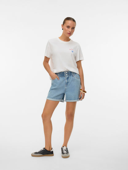 VERO MODA T-shirt Κοντομάνικο Οργανικό Βαμβάκι Print MALLORCA Λευκό ολόσωμη εμφάνιση μπροστινή όψη