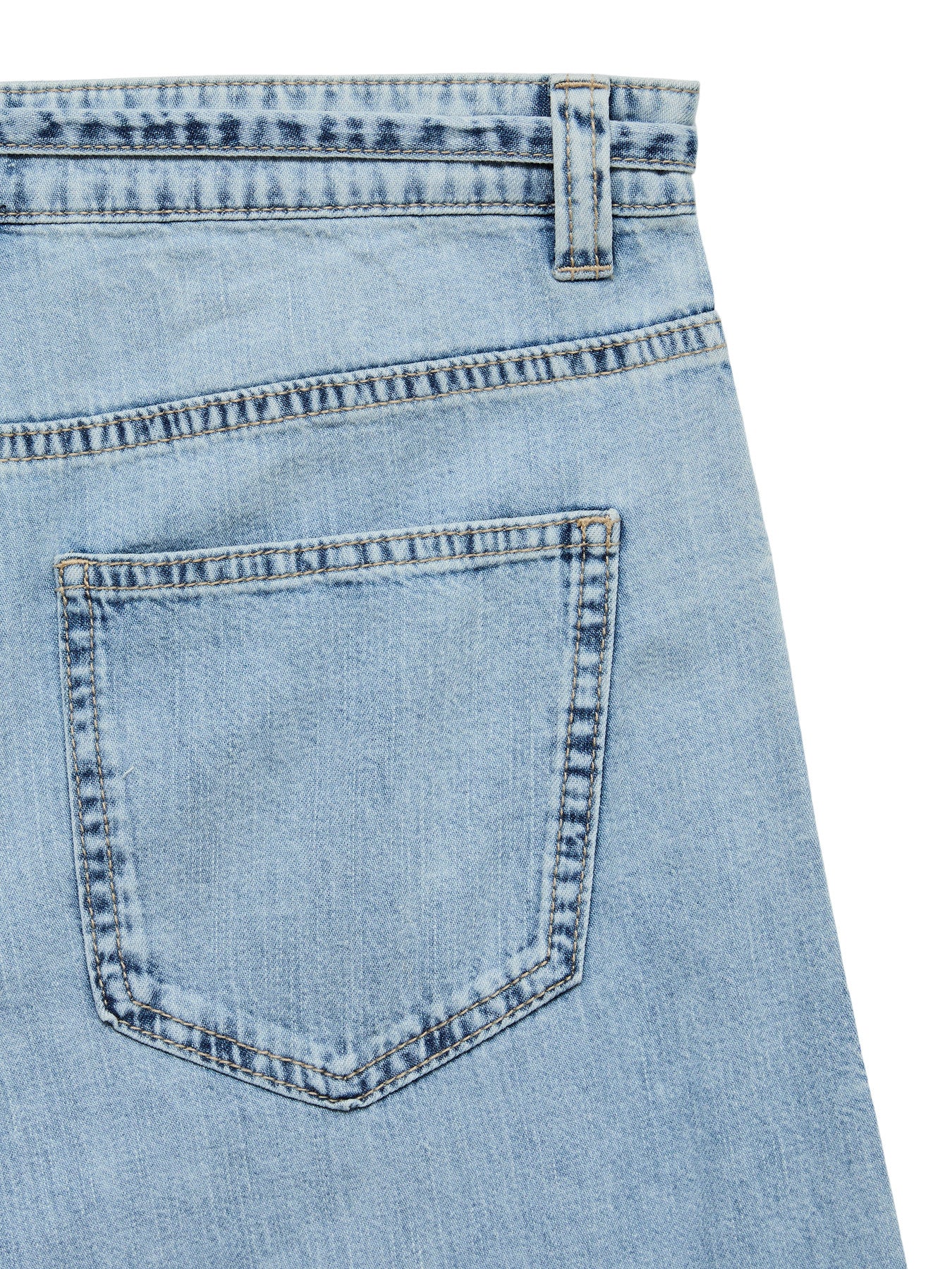 VERO MODA Τζιν Wide-Leg Κανονική Μέση με Ζώνη Light Blue Denim λεπτομέρεια πίσω τσέπη