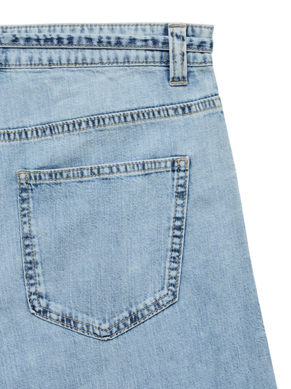 VERO MODA Τζιν Wide-Leg Κανονική Μέση με Ζώνη Light Blue Denim λεπτομέρεια πίσω τσέπη