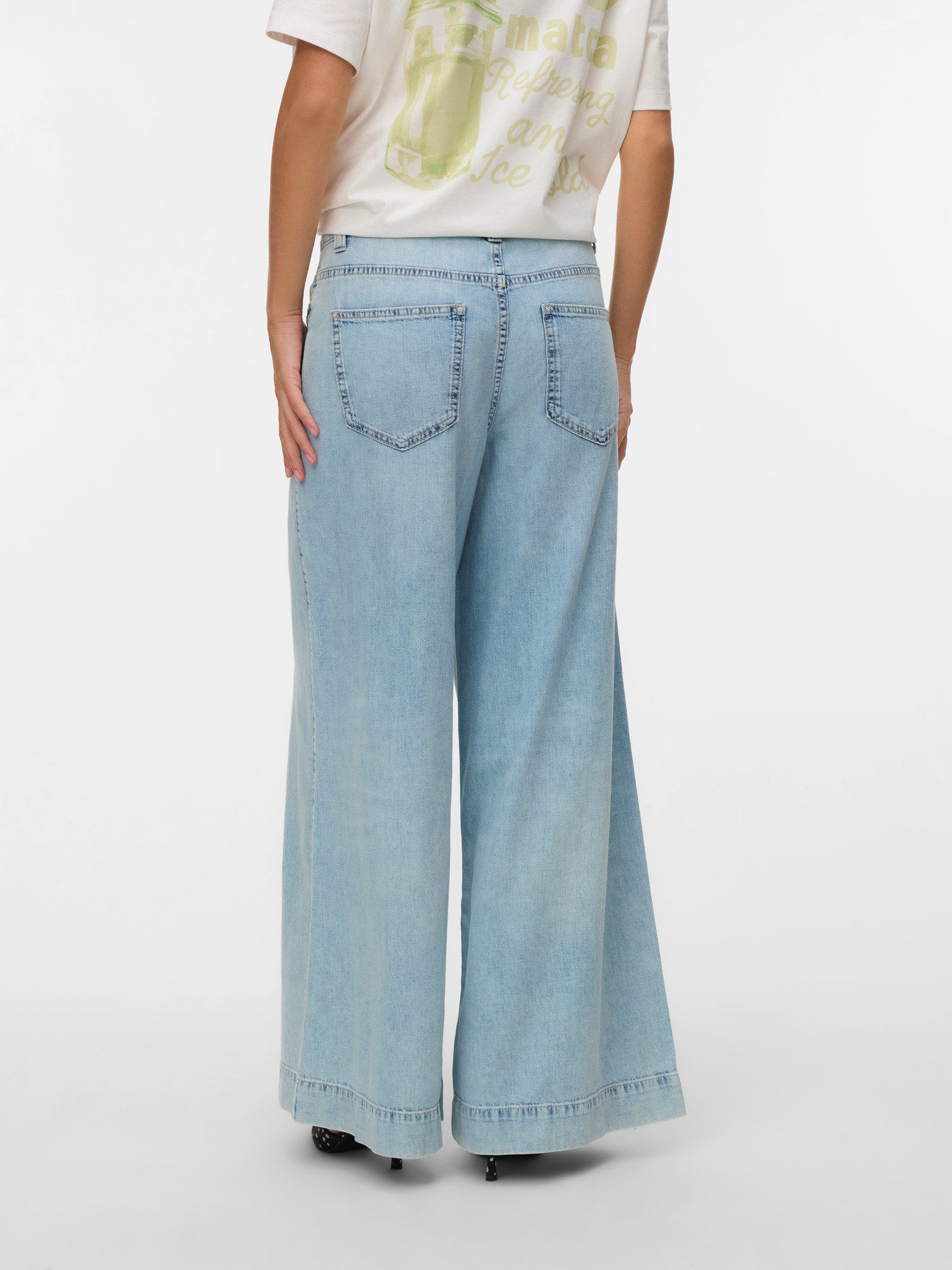 VERO MODA Τζιν Wide-Leg Κανονική Μέση με Ζώνη Light Blue Denim πίσω όψη