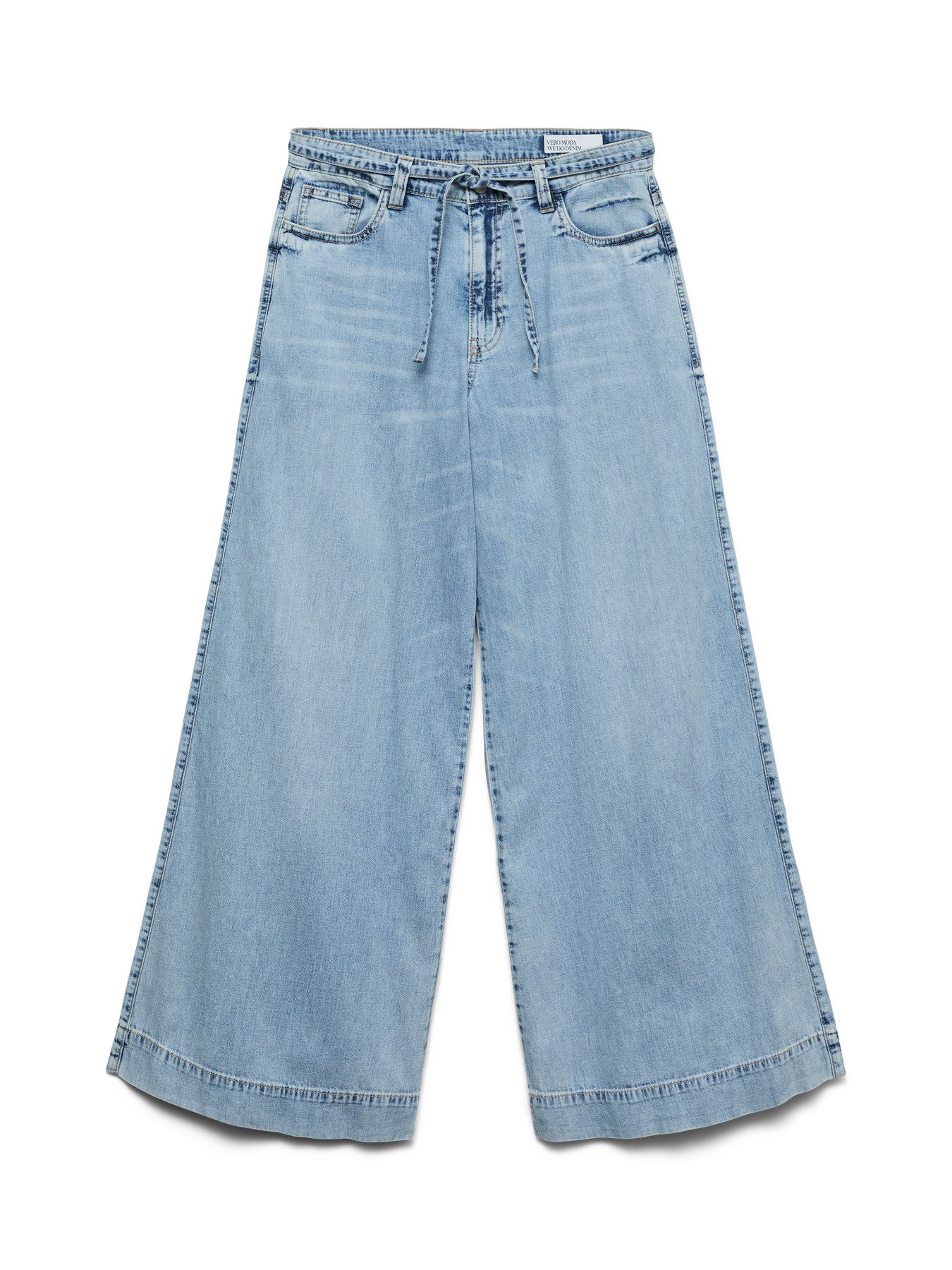 VERO MODA Τζιν Wide-Leg Κανονική Μέση με Ζώνη Light Blue Denim