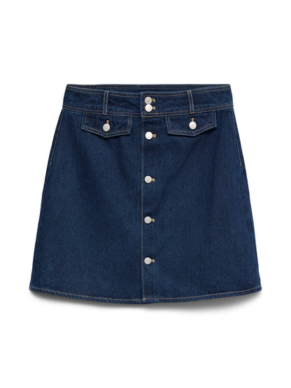 VERO MODA Φούστα Τζιν Mini Κανονική Μέση Κούμπωμα Μπροστά Medium Blue Denim