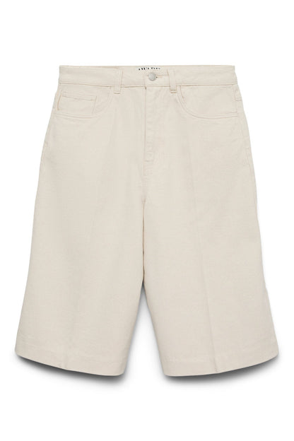 VERO MODA Βερμούδα Τζιν Wide-Leg Ψηλόμεση Εκρού