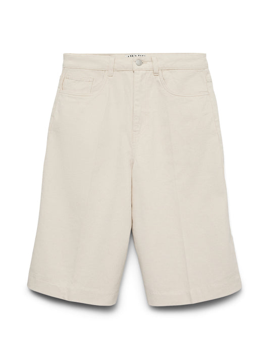 VERO MODA Βερμούδα Τζιν Wide-Leg Ψηλόμεση Εκρού