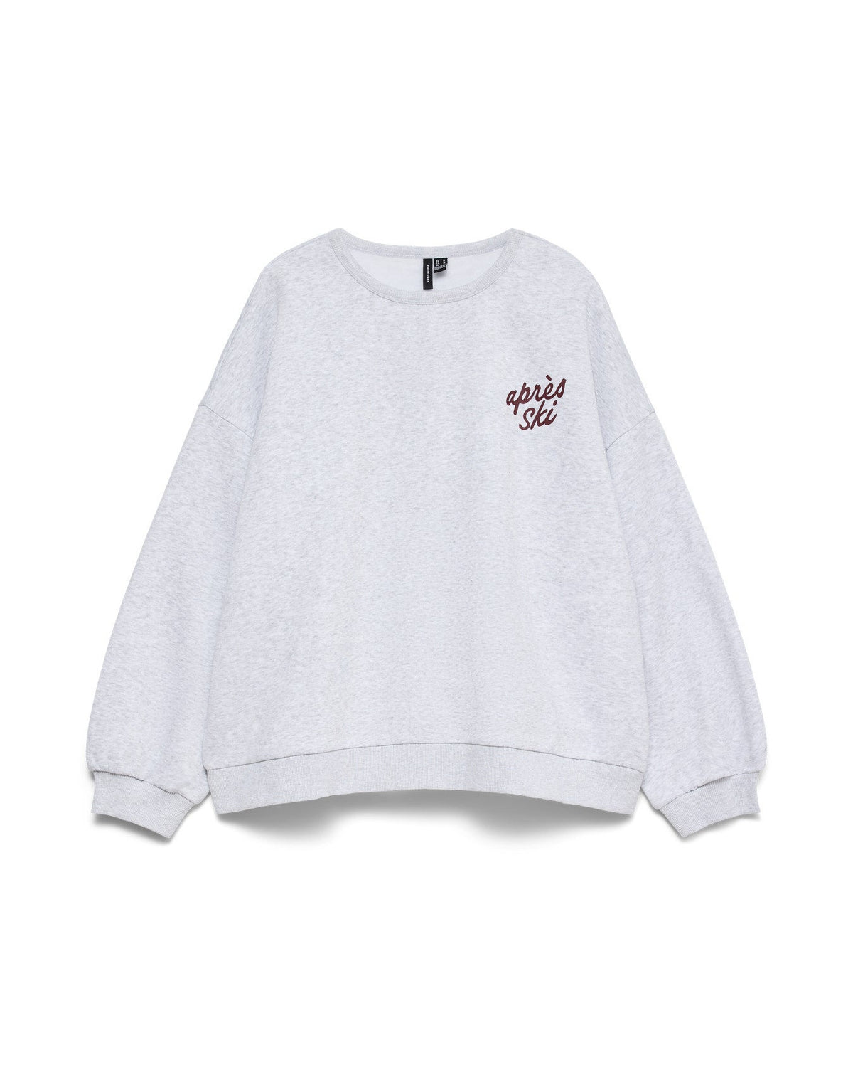 γυναικείο VERO MODA γκρι μελανζέ oversized φούτερ après ski τύπωμα flat όψη
