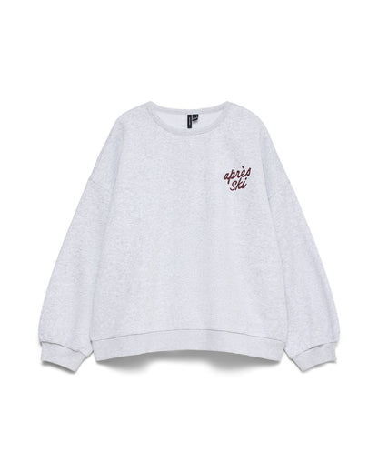 γυναικείο VERO MODA γκρι μελανζέ oversized φούτερ après ski τύπωμα flat όψη
