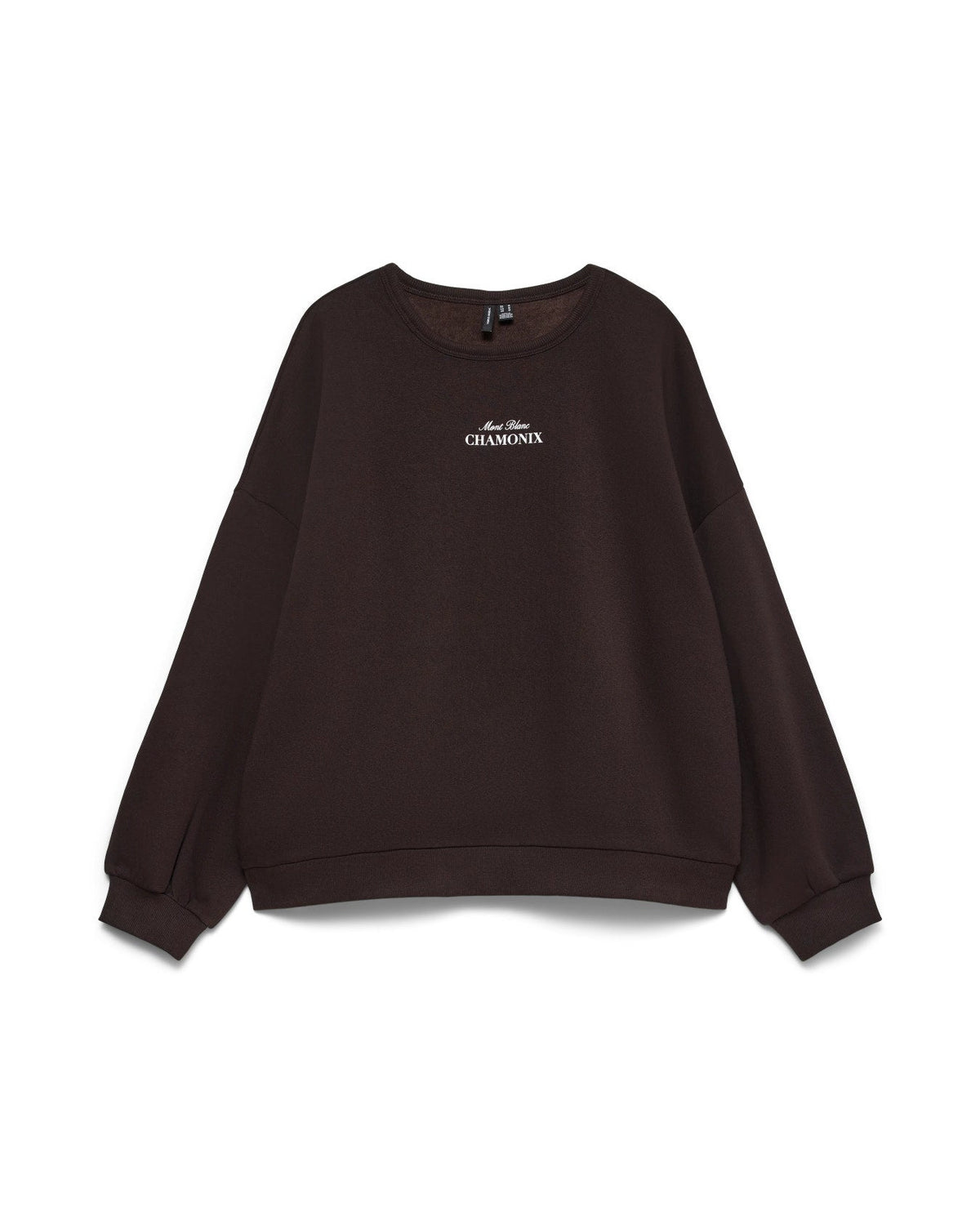 γυναικείο VERO MODA σκούρο καφέ oversized φούτερ Mont Blanc Chamonix τύπωμα flat όψη
