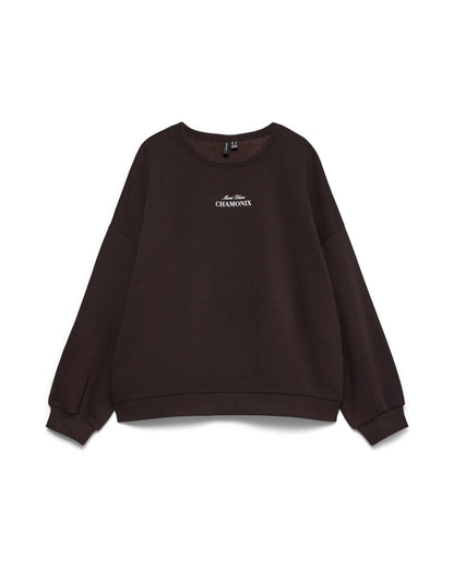 γυναικείο VERO MODA σκούρο καφέ oversized φούτερ Mont Blanc Chamonix τύπωμα flat όψη

