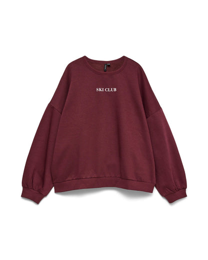 γυναικείο VERO MODA μπορντό oversized φούτερ Ski Club τύπωμα flat μπροστινή όψη
