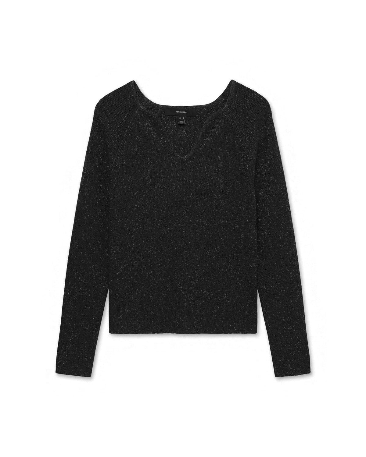 γυναικεία VERO MODA μαύρη πλεκτή μπλούζα τετράγωνη λαιμόκοψη μεταλλική λάμψη flat όψη
