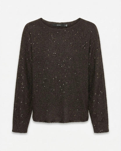 γυναικεία VERO MODA καφέ πλεκτή μπλούζα παγιέτες boat neck batwing μανίκια flat όψη
