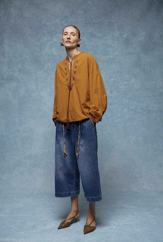 GIOYA jeans culotte wide leg dark blue denim - full body