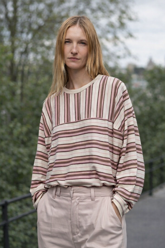 GIOYA Μπλούζα ριγέ ροζ μπροστινή όψη